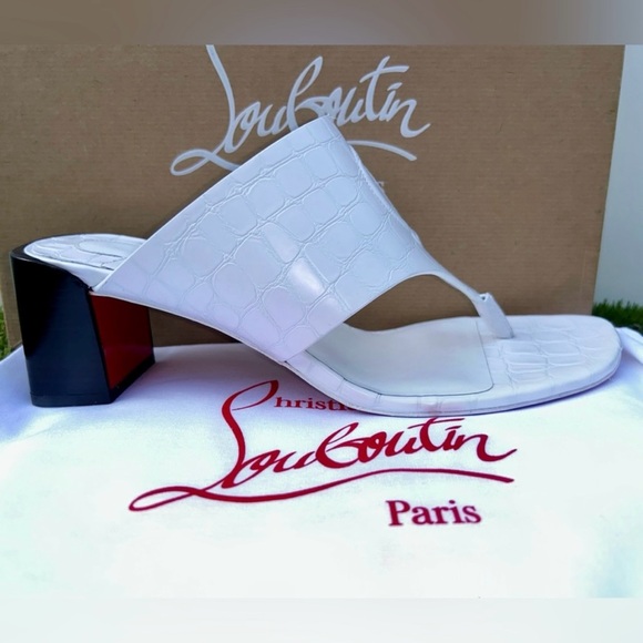 CHRISTIAN LOUBOUTIN CL TONGAMULE 55 SANDALS CL LOGO WHITE CROC LEATHER SZ 39 NEW - Picture 9 of 16